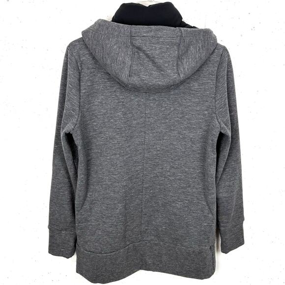 Athleta Victory Long Primaloft Hooded Jacket Full Up Down Zip Gray Black Small - Picture 2 of 11